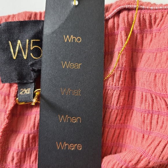 W5 Pink Blouse 3/4 Sleeves Relaxed Smocked Style Square Neck, sz 2XL - Picture 5 of 7